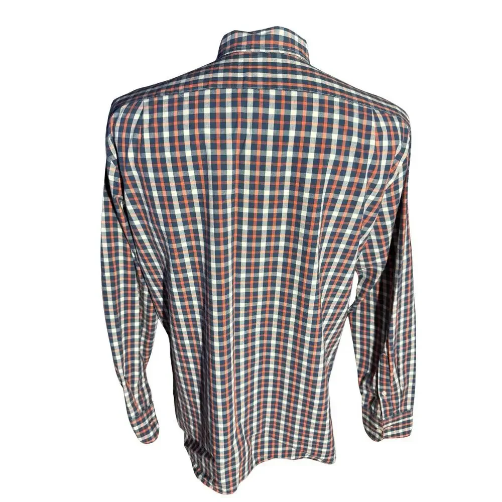 J.Crew Flex Men’s Large Plaid Button-Down Shirt Blue Orange Cotton Stretch
